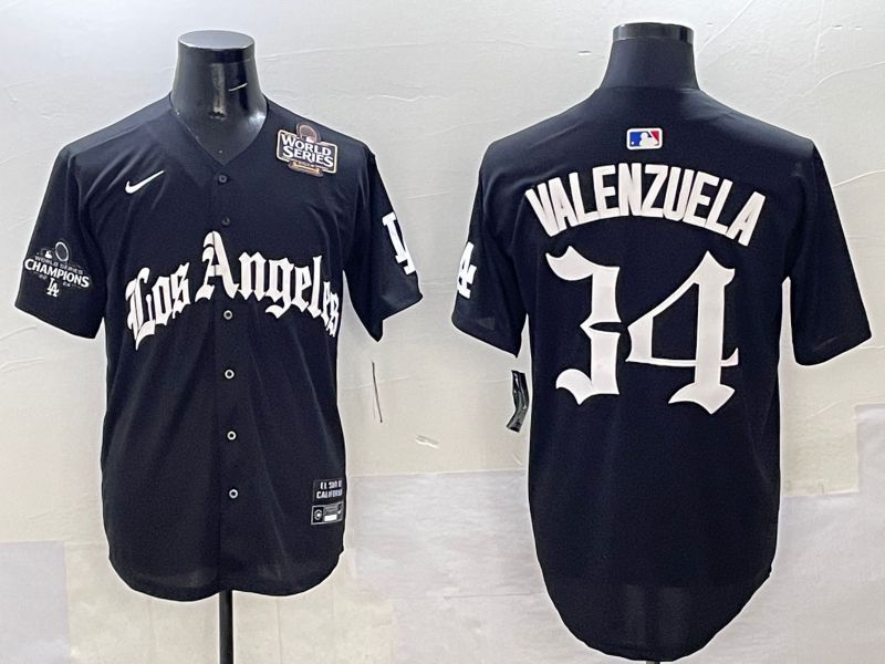 Men Los Angeles Dodgers 34 Valenzuela Black Five generations Joint Name 2025 Nike MLB Jersey style 38